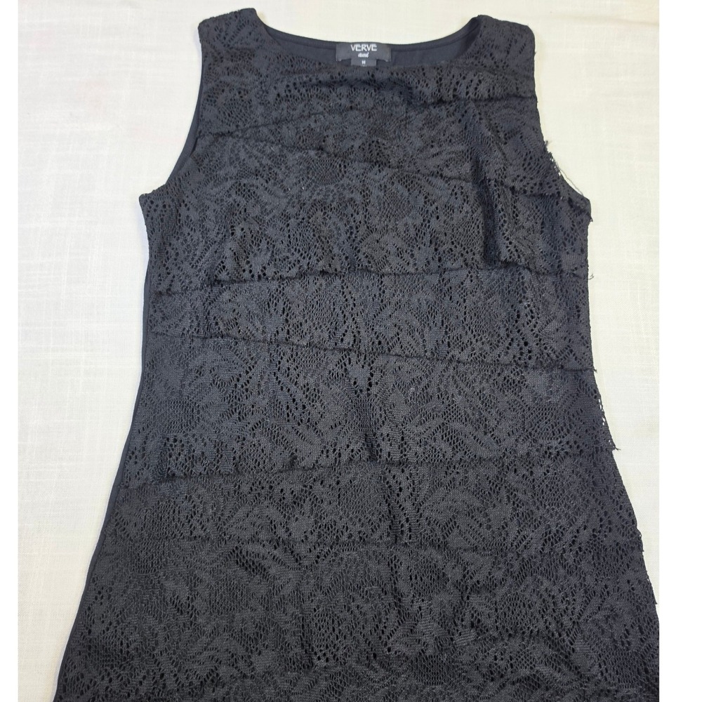 Verve Ami Black Tiered Lace Sleeveless Top Tank Scoop Neck Size Medium